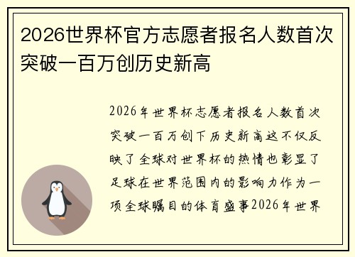 2026世界杯官方志愿者报名人数首次突破一百万创历史新高