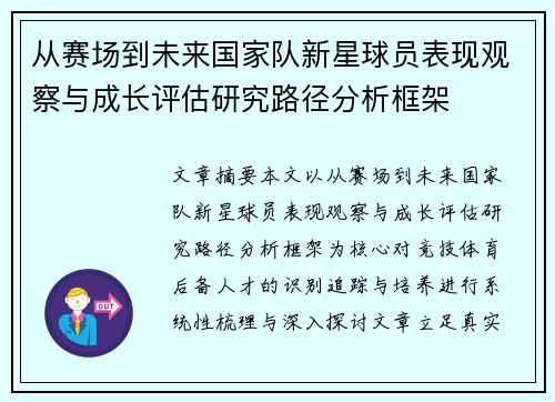 从赛场到未来国家队新星球员表现观察与成长评估研究路径分析框架