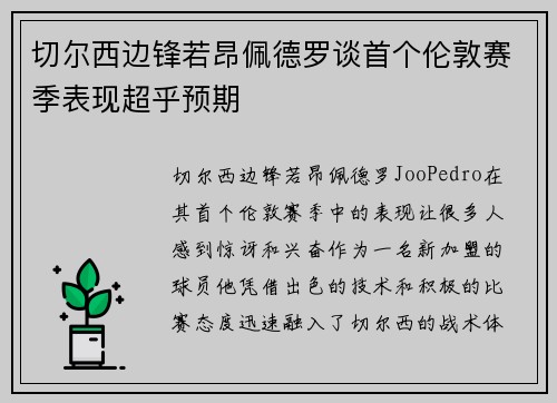 切尔西边锋若昂佩德罗谈首个伦敦赛季表现超乎预期